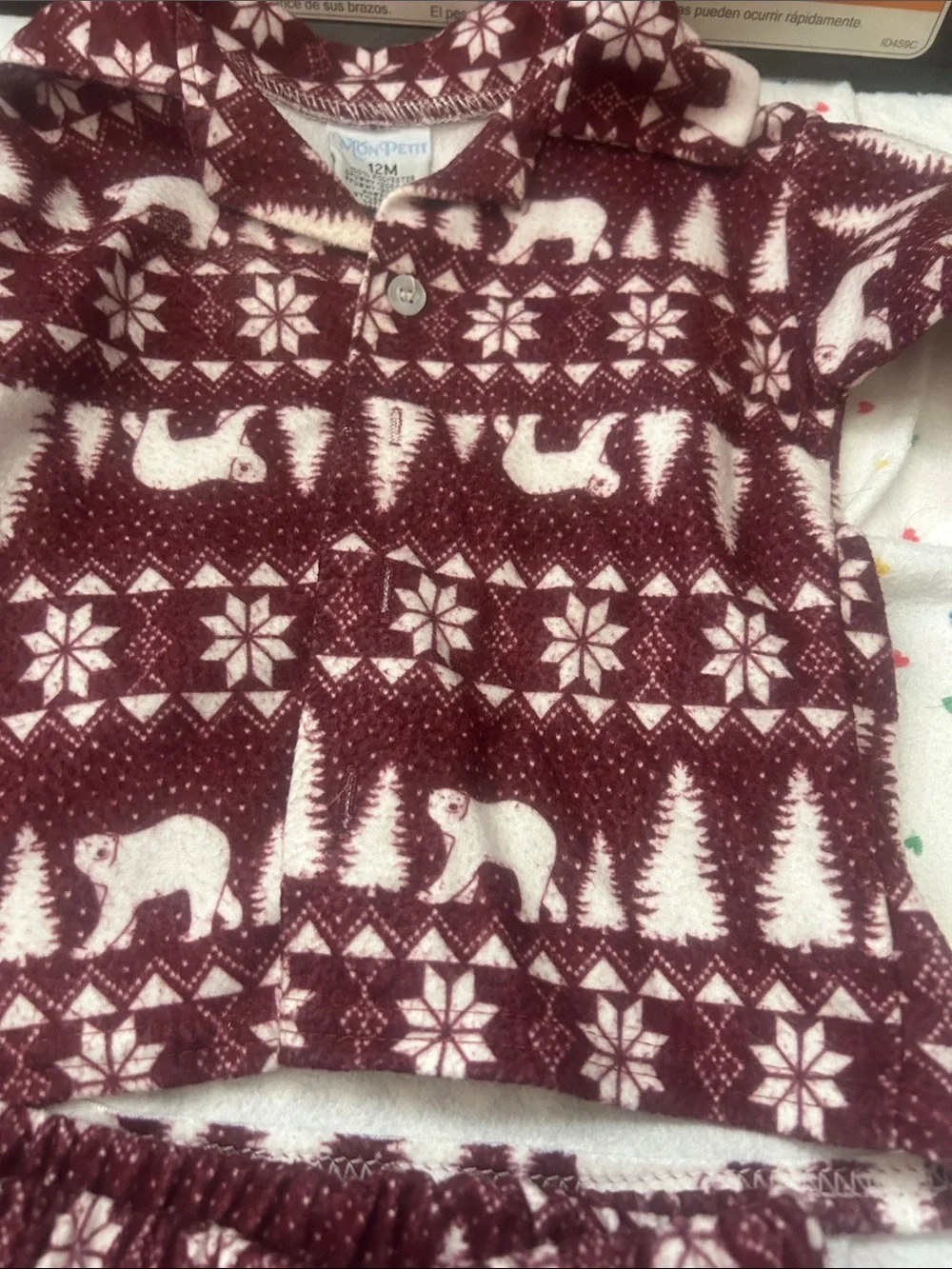 infant Burgundy Polar Bear Holiday Pajama Set